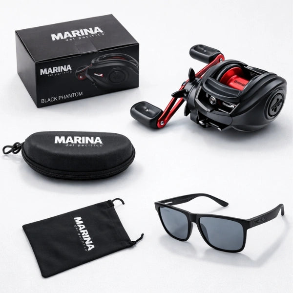 Carrete de Pesca Profesional Black Phantom X + Kit Premium GRATIS con Lentes Polarizadas UV400 y Estuche Protector EVA